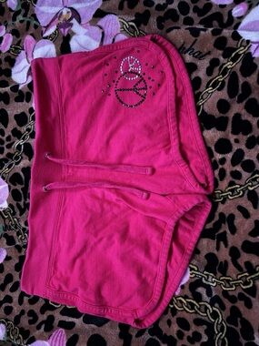 Vintage The Original ARIZONA Jean Company hot pink rhinestone peace sign shorts